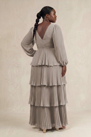 Frost V-Neck Tiered A-Line Long Sleeve Bridesmaid Dress (2) [sizeplus] | KISSBRIDAL
