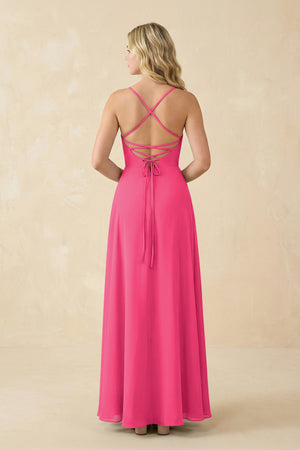 Fuchsia A-Line Chiffon Spaghetti Strap Bridesmaid Dress (2) | KISSBRIDAL