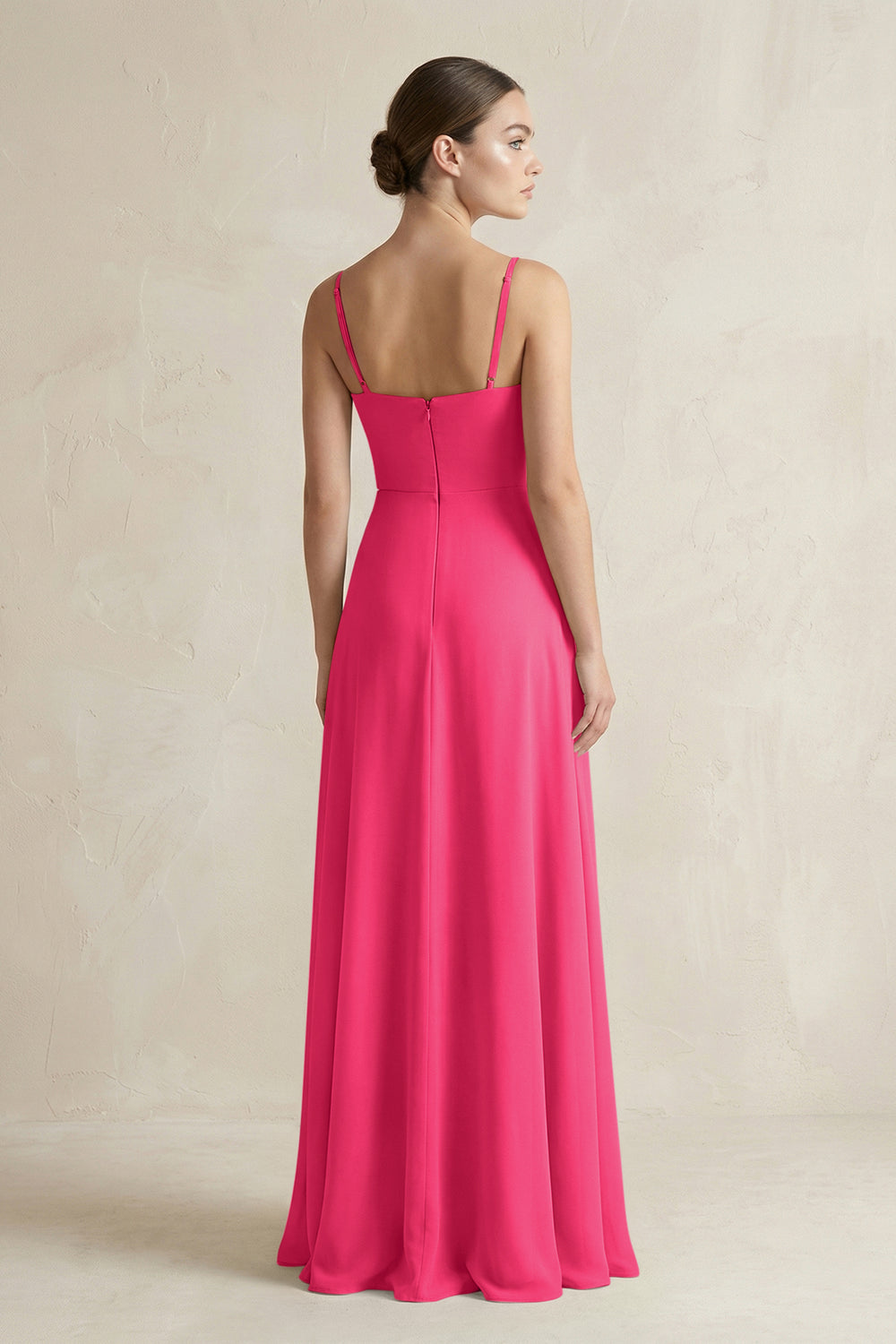 A-Line Chiffon Spaghetti Strap Bridesmaid Dress in Fuchsia