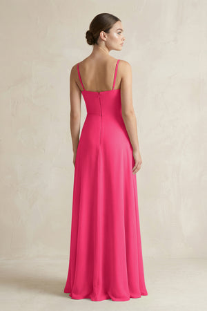 Fuchsia A-Line Chiffon Spaghetti Strap Bridesmaid Dress (2) | KISSBRIDAL