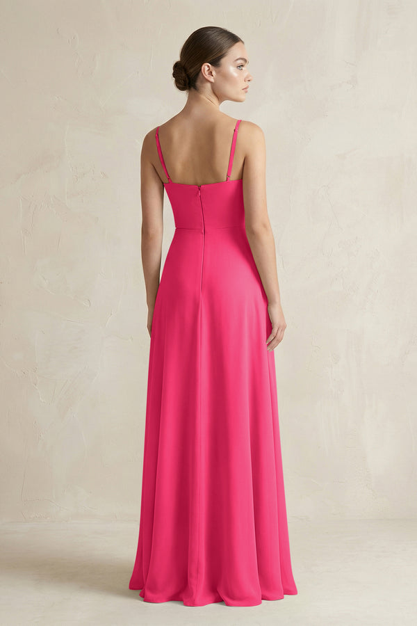 Fuchsia A-Line Chiffon Spaghetti Strap Bridesmaid Dress (2) | KISSBRIDAL