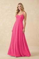 Fuchsia A-Line Chiffon Spaghetti Strap Bridesmaid Dress | KISSBRIDAL