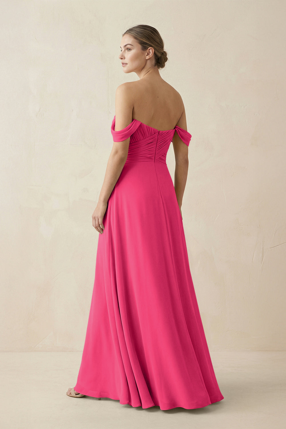 A-Line Off-the-Shoulder Chiffon Bridesmaid Dress in Fuchsia