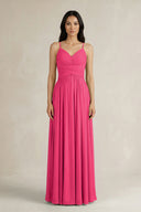 Fuchsia A-Line Pleated Spaghetti Strap Chiffon Bridesmaid Dress | KISSBRIDAL