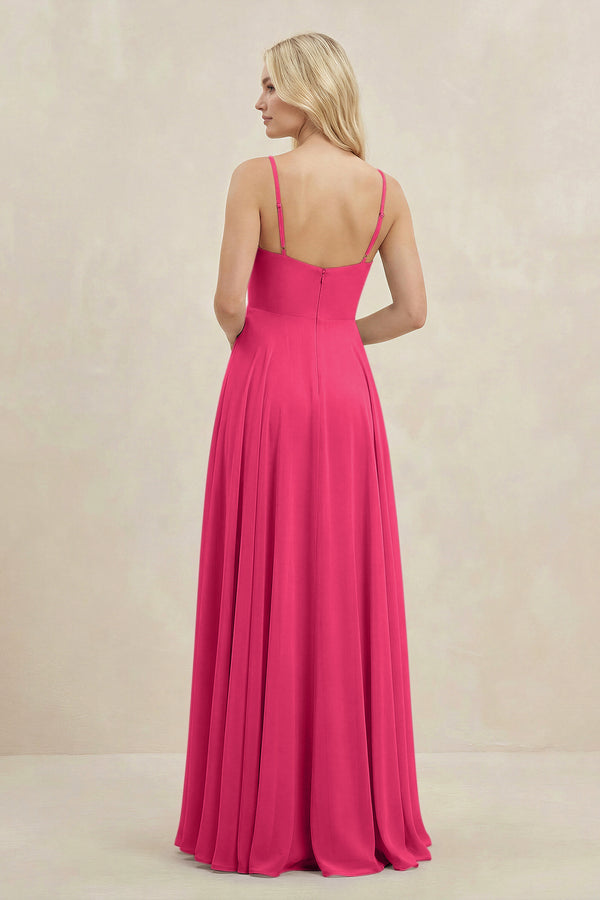 Fuchsia A-Line Spaghetti Strap Chiffon Bridesmaid Dress (2) | KISSBRIDAL
