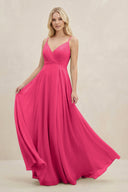 Fuchsia A-Line Spaghetti Strap Chiffon Bridesmaid Dress | KISSBRIDAL