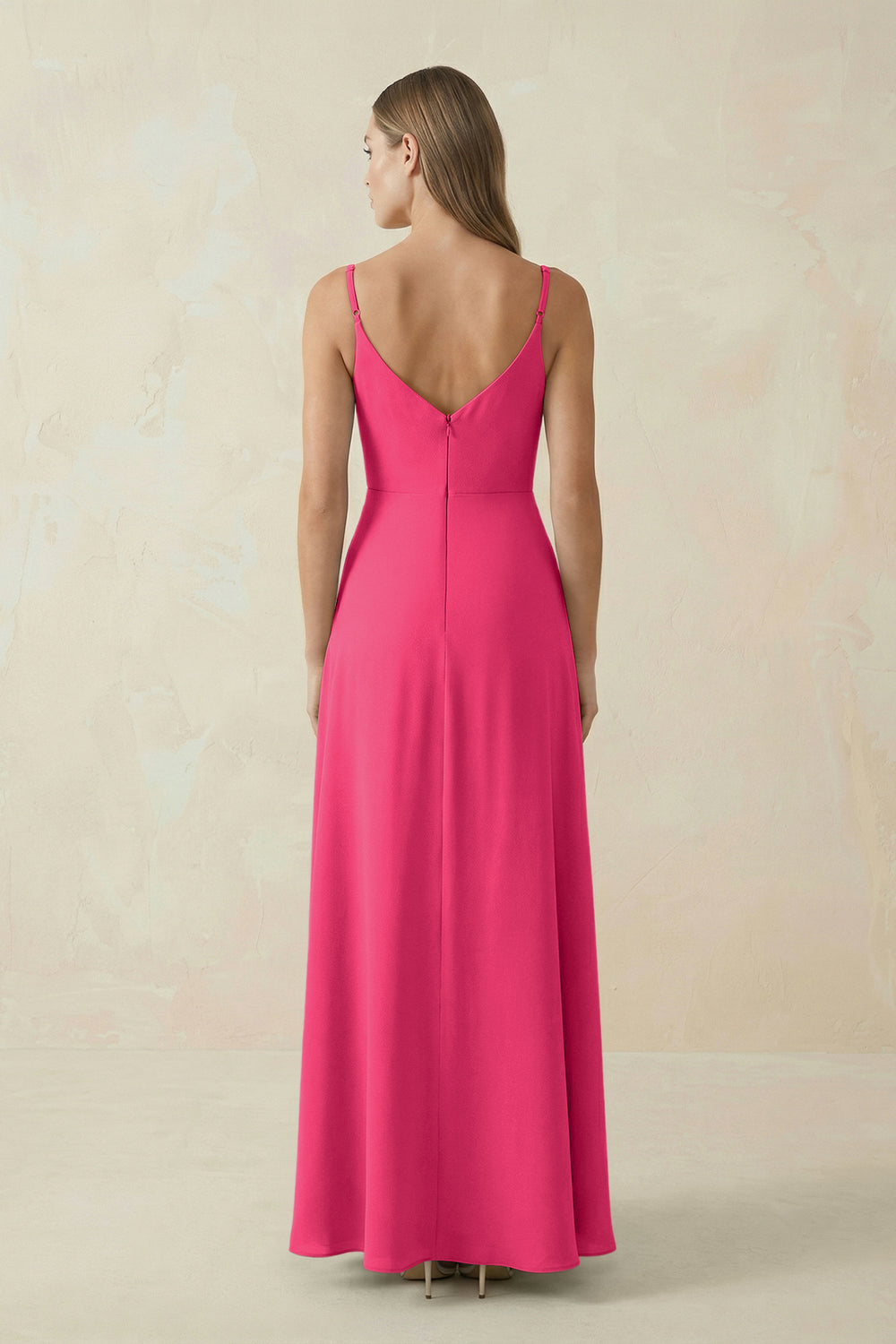 Cami Strap A-Line Chiffon Bridesmaid Dress in Fuchsia