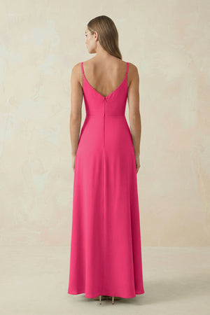 Fuchsia Cami Strap A-Line Chiffon Bridesmaid Dress (2) | KISSBRIDAL