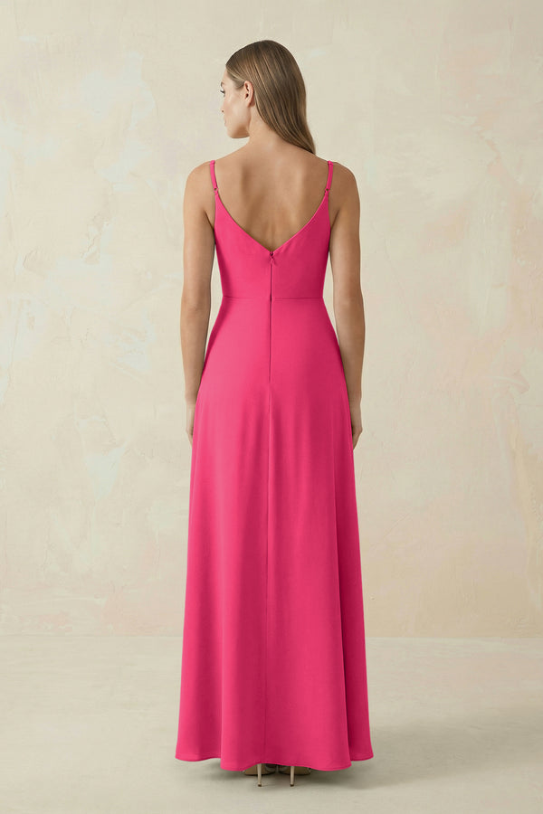 Fuchsia Cami Strap A-Line Chiffon Bridesmaid Dress (2) | KISSBRIDAL