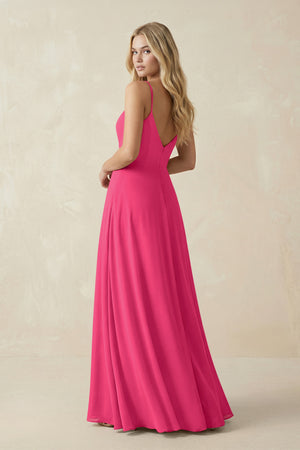 Fuchsia Cami Strap A-Line Chiffon Bridesmaid Dress with Slit (2) | KISSBRIDAL