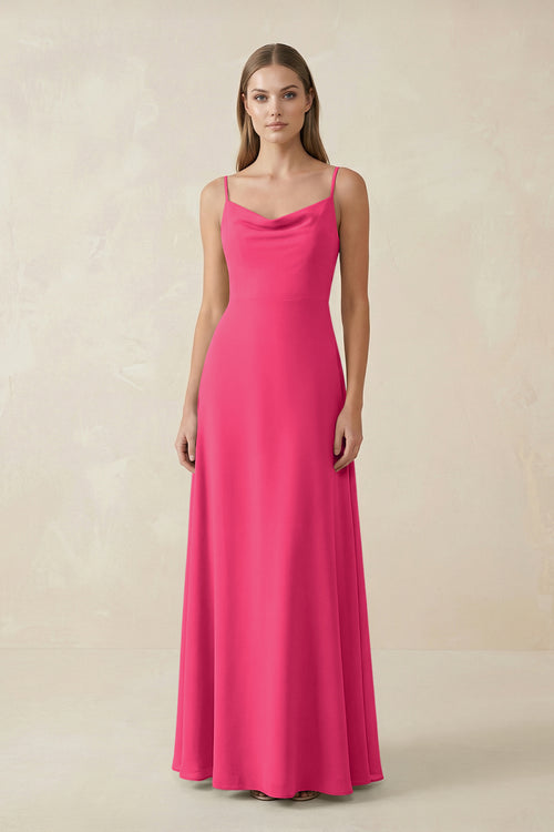 Fuchsia Cami Strap A-Line Chiffon Bridesmaid Dress | KISSBRIDAL