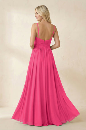 Fuchsia Cami Strap Chiffon A-Line Bridesmaid Dress with Slit (2) | KISSBRIDAL