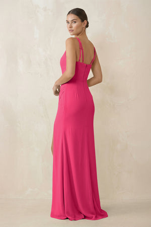 Fuchsia Cami Strap Chiffon Sheath Bridesmaid Gown (2) | KISSBRIDAL