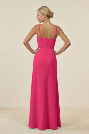 Fuchsia Cami Strap Chiffon Sheath Bridesmaid Gown (2) | KISSBRIDAL