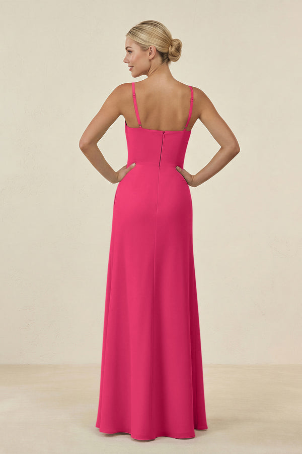 Fuchsia Cami Strap Chiffon Sheath Bridesmaid Gown (2) | KISSBRIDAL