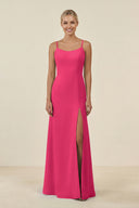 Fuchsia Cami Strap Chiffon Sheath Bridesmaid Gown | KISSBRIDAL
