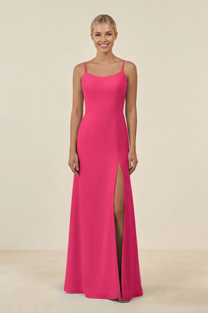 Fuchsia Cami Strap Chiffon Sheath Bridesmaid Gown | KISSBRIDAL