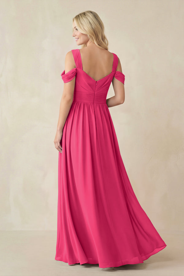Fuchsia Chiffon A-Line Bridesmaid Dress with Slit (2) | KISSBRIDAL