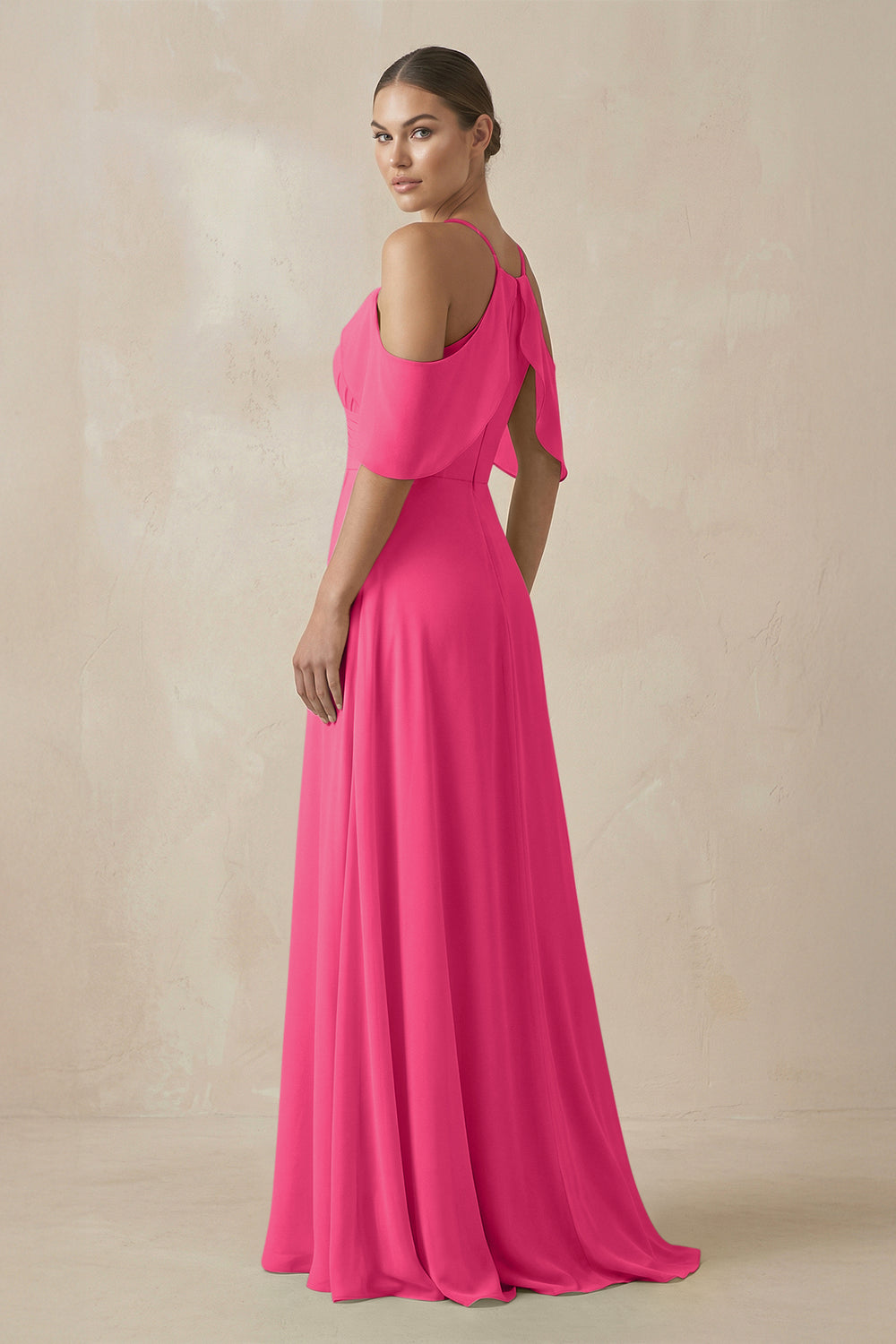 Chiffon A-Line Long Bridesmaid Dress in Fuchsia
