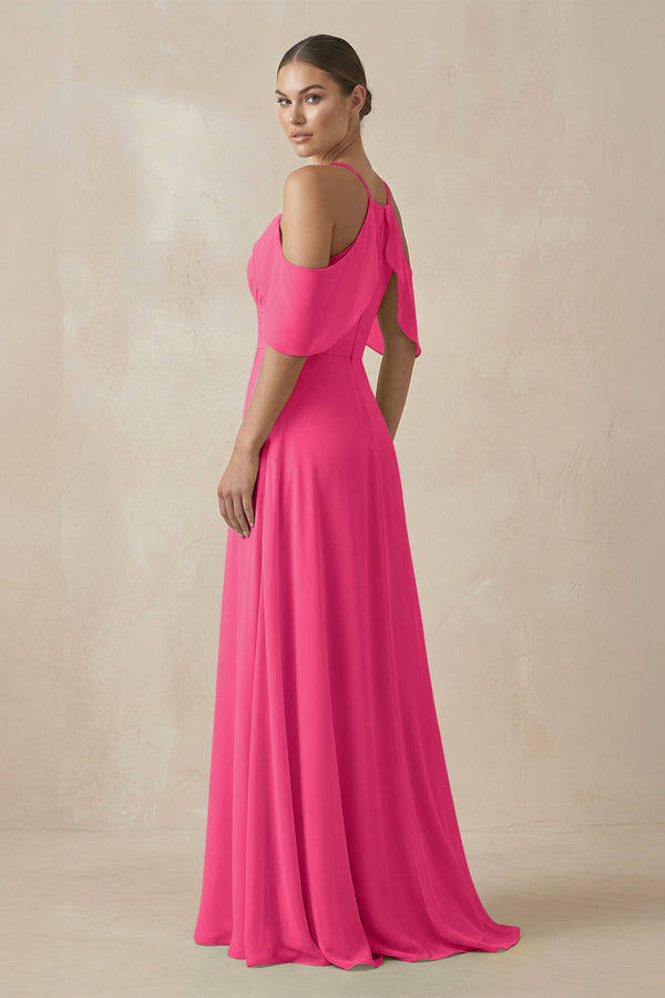 Fuchsia Chiffon A-Line Long Bridesmaid Dress (2) | KISSBRIDAL