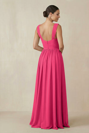 Fuchsia Chiffon A-Line Pleated Bridesmaid Dress (2) | KISSBRIDAL