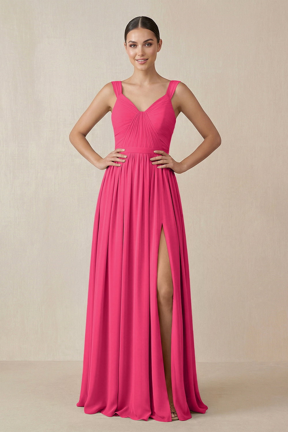 Chiffon A-Line Pleated Bridesmaid Dress in Fuchsia