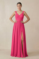 Fuchsia Chiffon A-Line Pleated Bridesmaid Dress | KISSBRIDAL