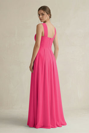 Fuchsia Cross Halter Chiffon A-Line Pleated Bridesmaid Dress (2) | KISSBRIDAL