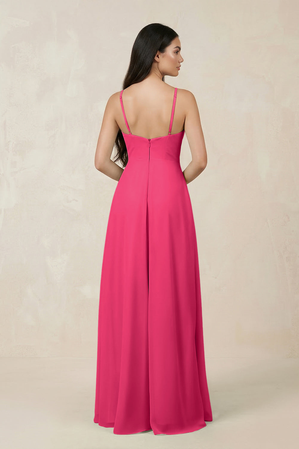 Halter Chiffon A-Line Bridesmaid Dress With Slit in Fuchsia