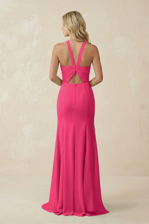 Fuchsia Halter Chiffon Mermaid Ruched Bridesmaid Dress (2) | KISSBRIDAL