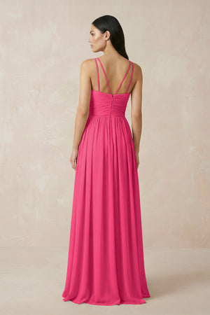 Fuchsia Halter Neck A-Line Chiffon Bridesmaid Dress (2) | KISSBRIDAL