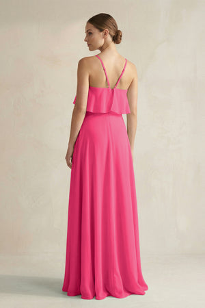 Fuchsia Halter Neck A-Line Chiffon Bridesmaid Dress with Keyhole (2) | KISSBRIDAL