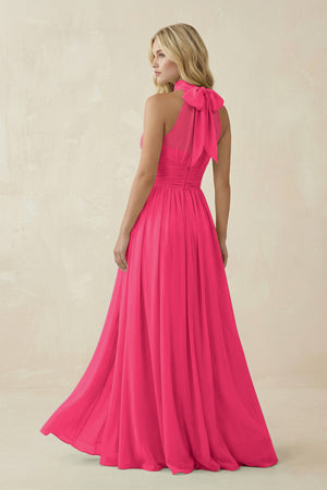 Fuchsia Illusion Halter A-Line Chiffon Bridesmaid Gown (2) | KISSBRIDAL
