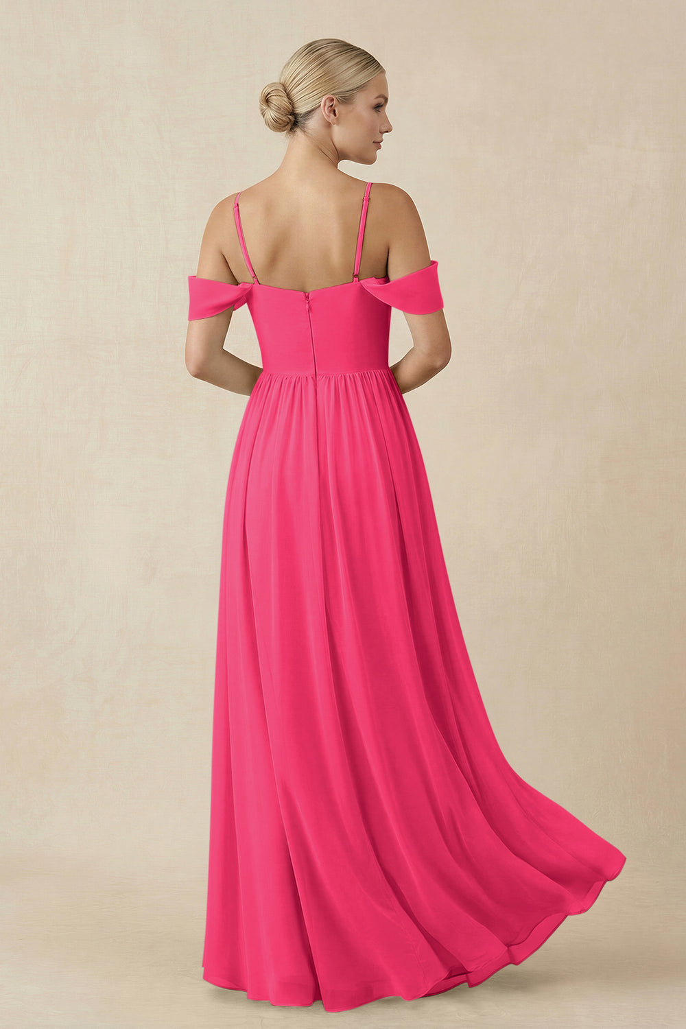 Off-the-Shoulder Sweetheart A-Line Chiffon Bridesmaid Dress in Fuchsia