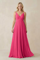 Fuchsia Pleated V-Neck A-Line Chiffon Bridesmaid Dress | KISSBRIDAL