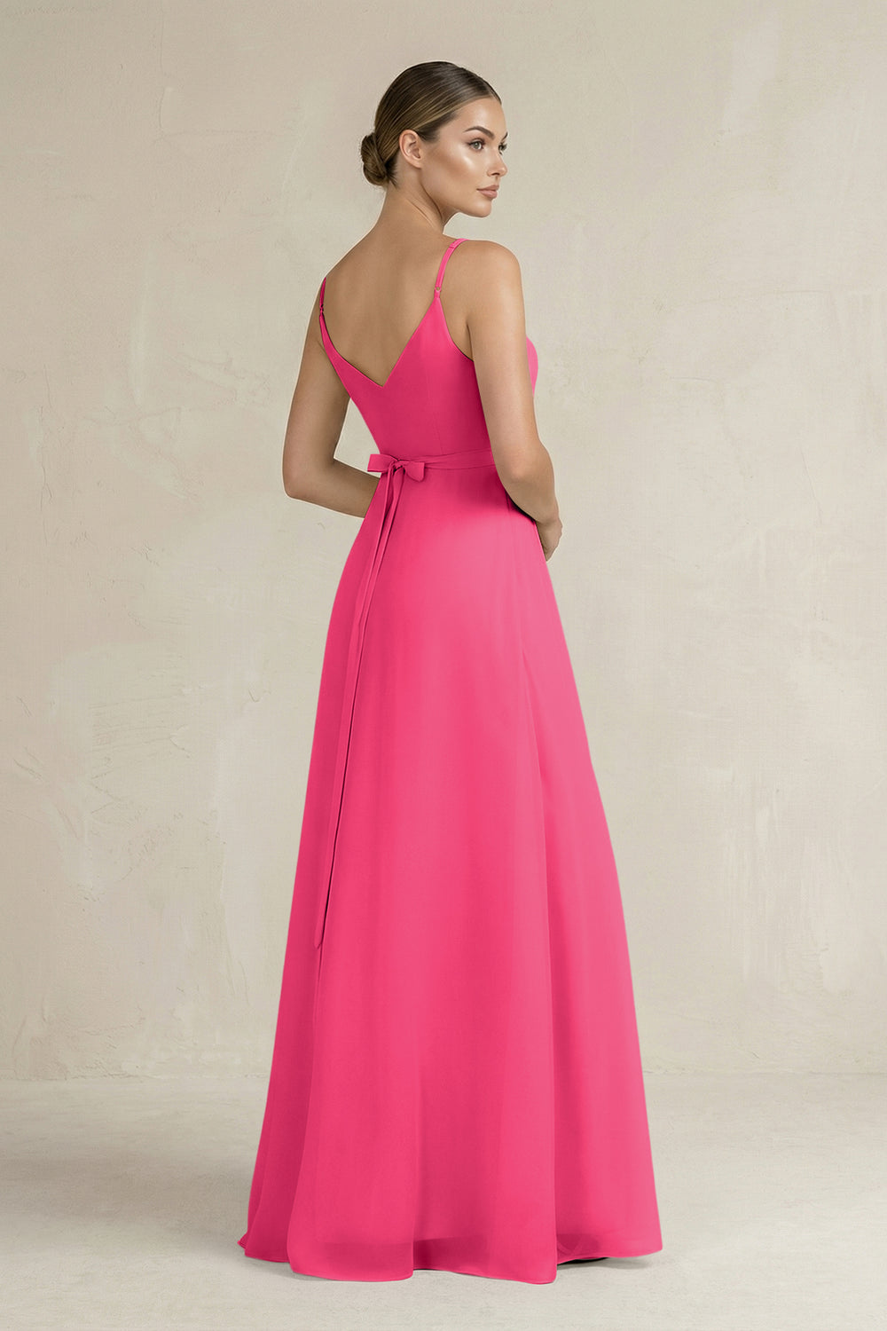 Ruched A-Line Chiffon Bridesmaid Dress with Slit in Fuchsia
