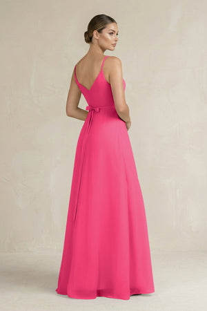 Fuchsia Ruched A-Line Chiffon Bridesmaid Dress with Slit (2) | KISSBRIDAL