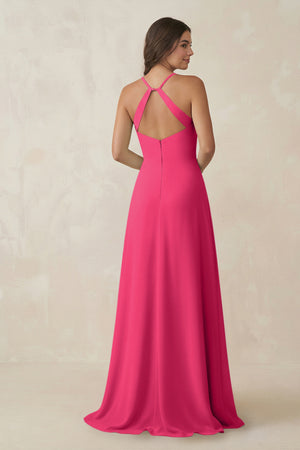 Fuchsia Ruched Sheath Chiffon Bridesmaid Dress (2) | KISSBRIDAL