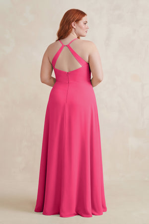 Fuchsia Ruched Sheath Chiffon Bridesmaid Dress (2) | KISSBRIDAL