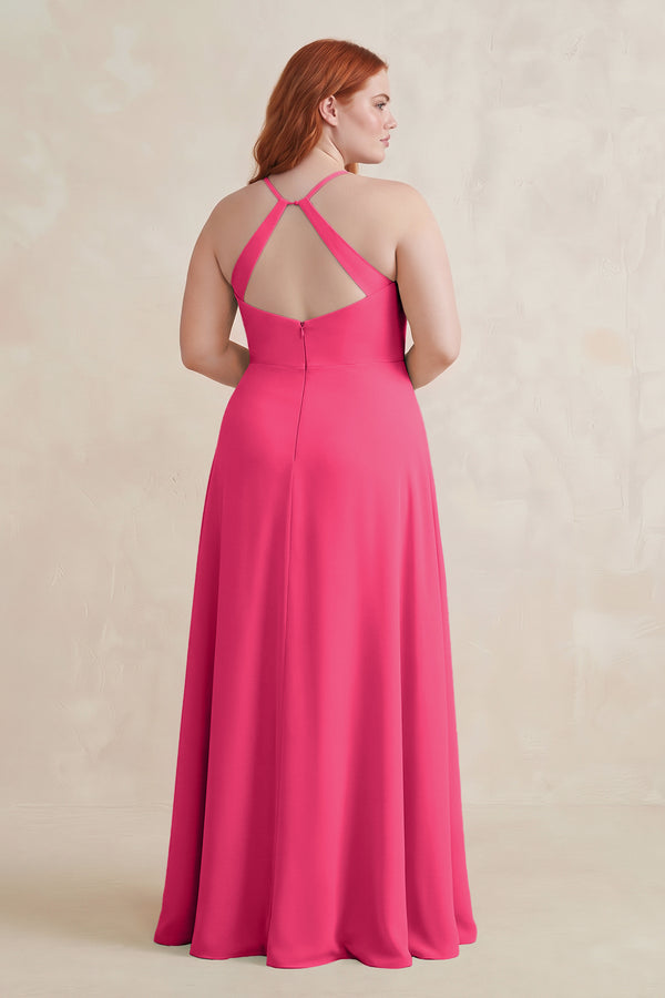 Fuchsia Ruched Sheath Chiffon Bridesmaid Dress (2) | KISSBRIDAL