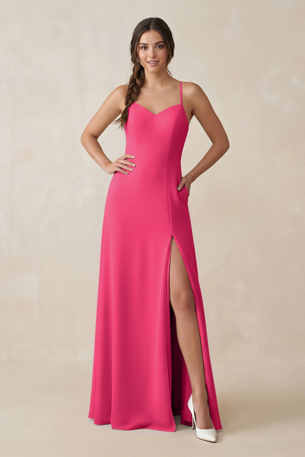 Ruched Sheath Chiffon Bridesmaid Dress in Fuchsia
