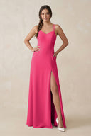 Fuchsia Ruched Sheath Chiffon Bridesmaid Dress | KISSBRIDAL