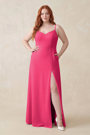 Fuchsia Ruched Sheath Chiffon Bridesmaid Dress | KISSBRIDAL