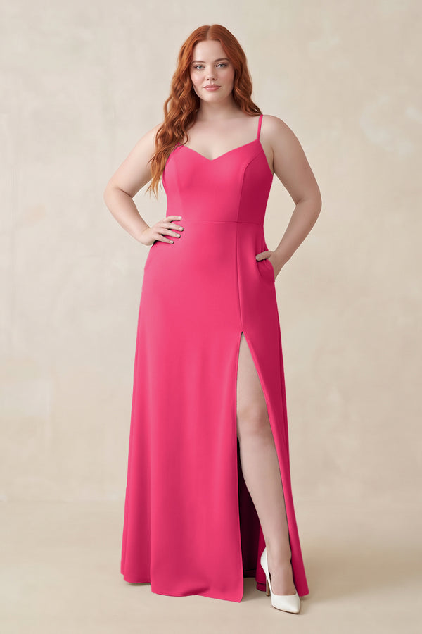 Fuchsia Ruched Sheath Chiffon Bridesmaid Dress | KISSBRIDAL