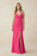 Fuchsia Ruched Sheath Spaghetti Strap Chiffon Bridesmaid Dress | KISSBRIDAL