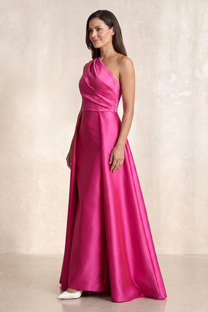 Fuchsia Satin One-Shoulder Sheath Mother of the Bride Dress (3) | KISSBRIDAL