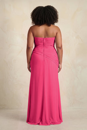 Fuchsia Sheath Chiffon Strapless Pleated Bridesmaid Dress (4) [sizeplus] | KISSBRIDAL