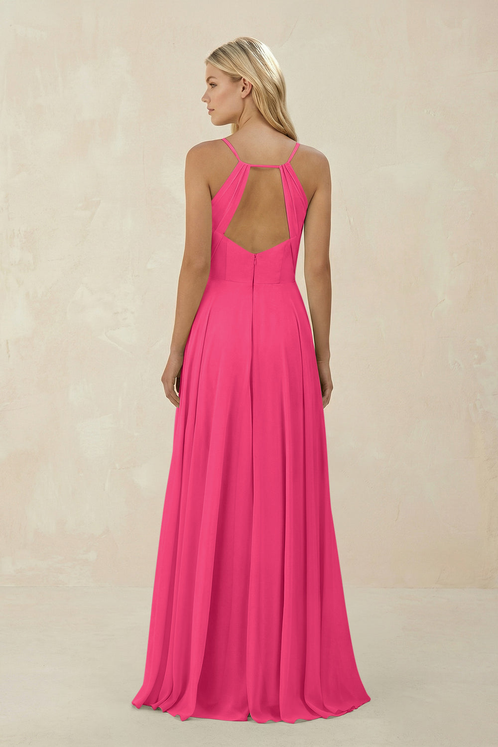 Spaghetti Strap A-Line Chiffon Bridesmaid Dress in Fuchsia