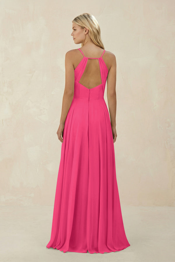 Fuchsia Spaghetti Strap A-Line Chiffon Bridesmaid Dress (2) | KISSBRIDAL