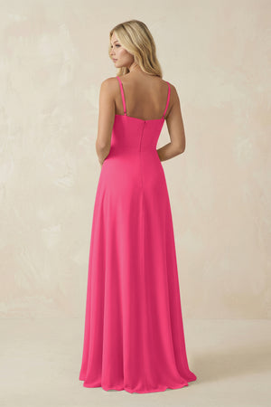 Fuchsia Spaghetti Strap Chiffon A-Line Bridesmaid Dress (2) | KISSBRIDAL